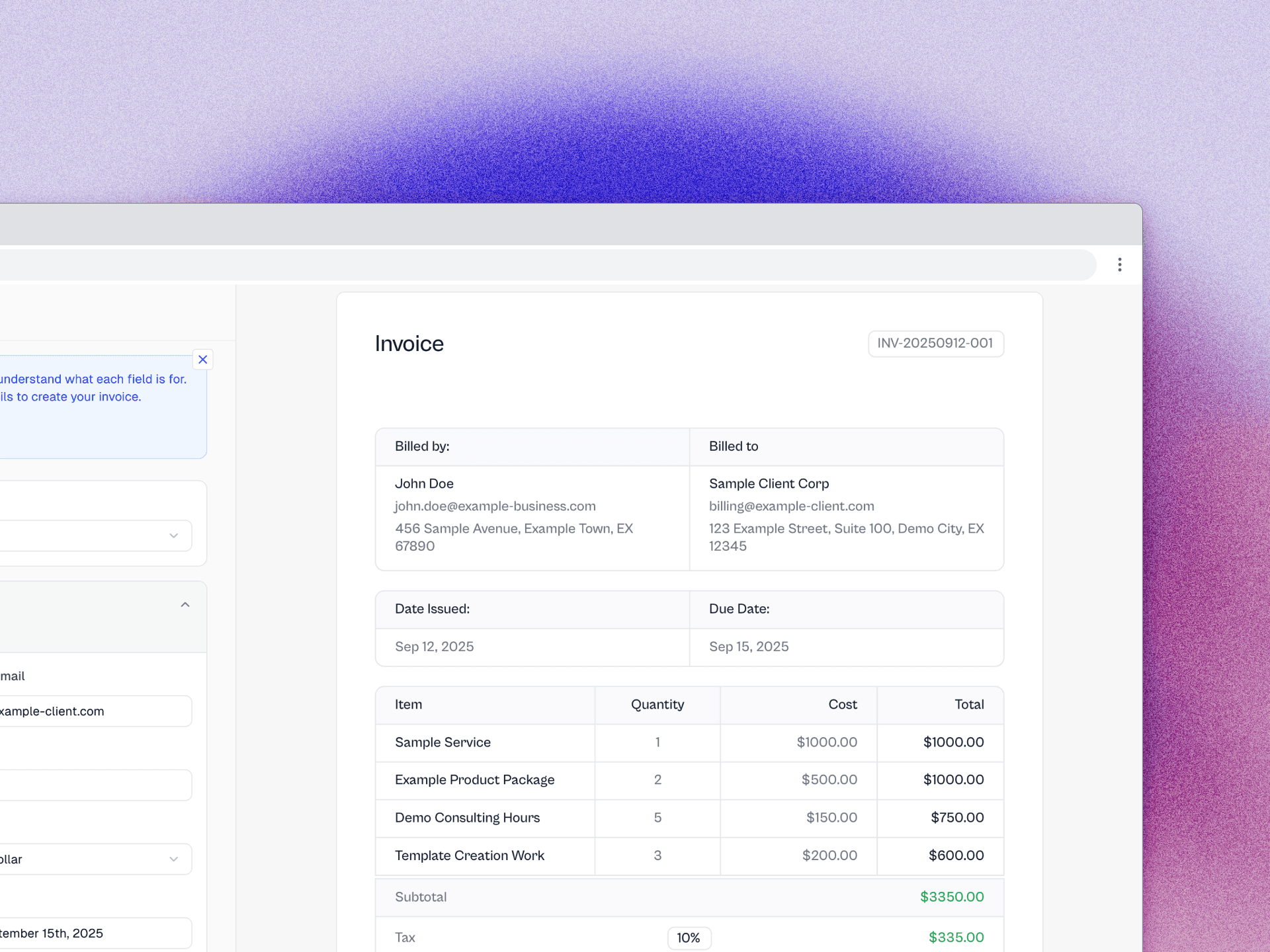 Screenshot showcasing the ads-free pricing layout of the best free invoice generator